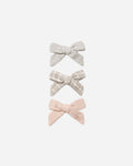 Quincy Mae Bow W. Clip, Set Of 3 Cloud, Blue Gingham, Dusty Rose in CLOUD