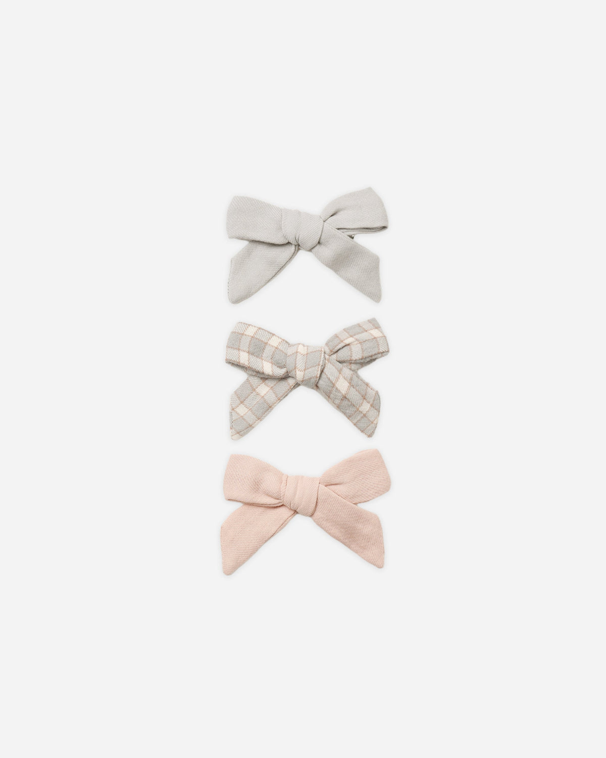 Quincy Mae Bow W. Clip, Set Of 3 Cloud, Blue Gingham, Dusty Rose in CLOUD