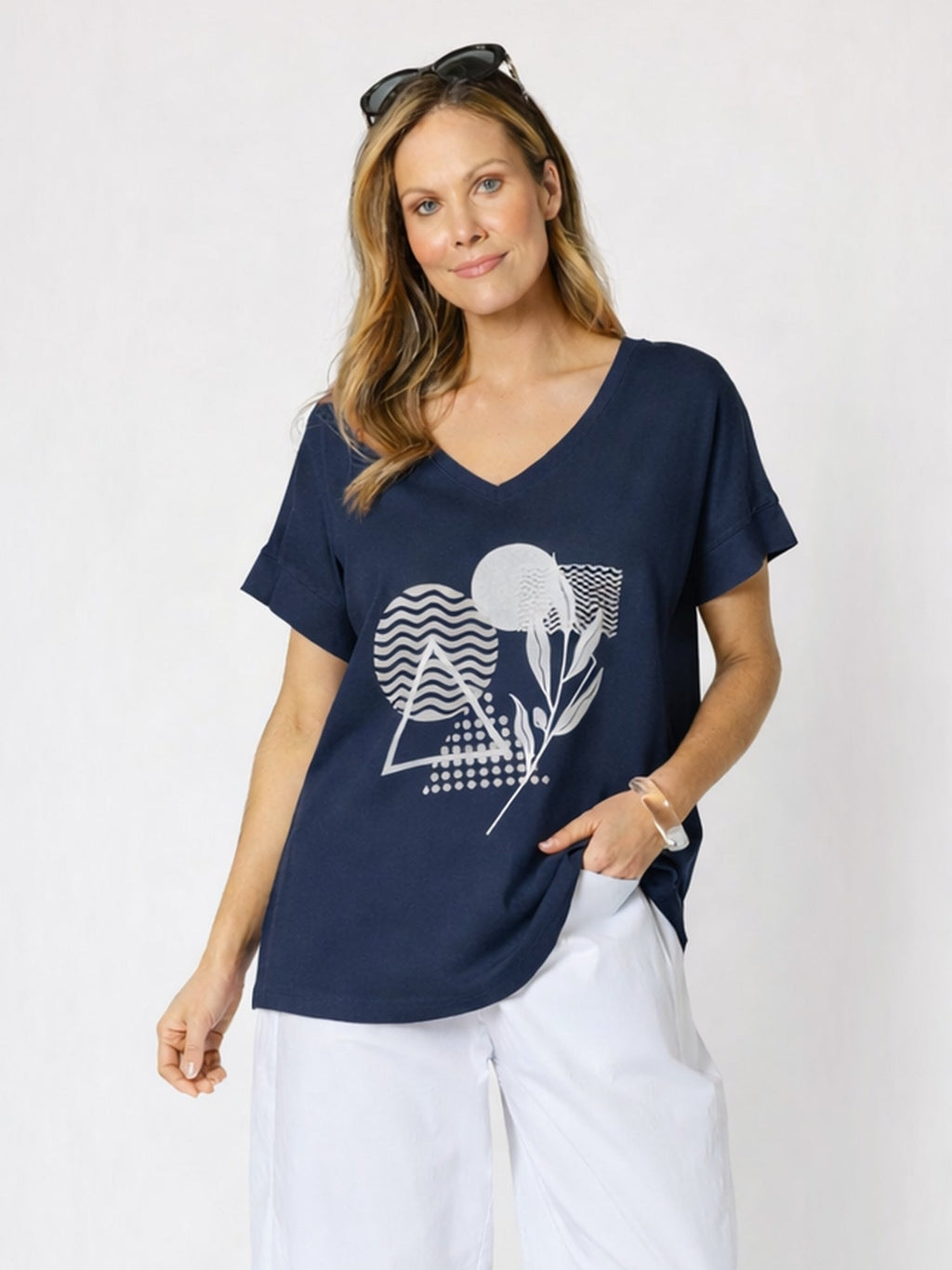 Clarity Orbit Print Top - Navy in Navy