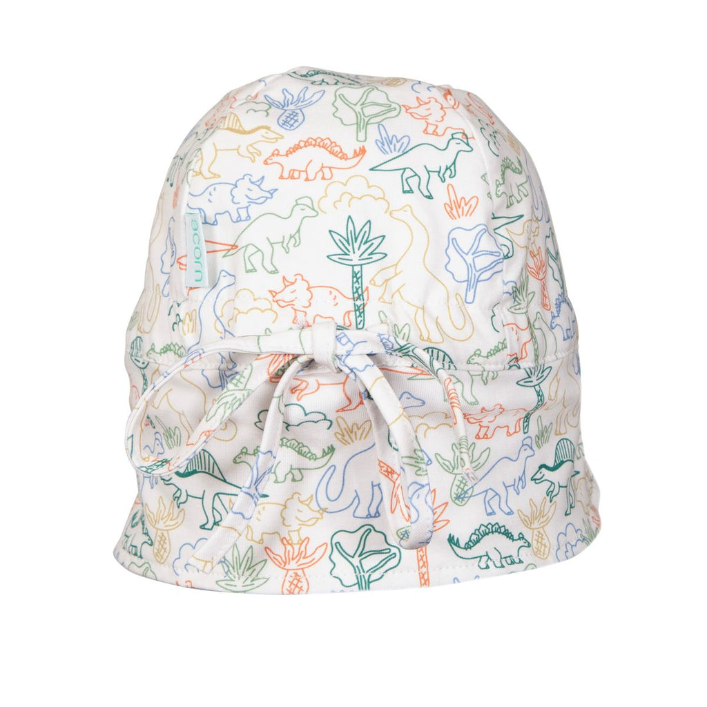 Acorn Kids Dino Soft Jersey Flap Cap in Natural and Multi