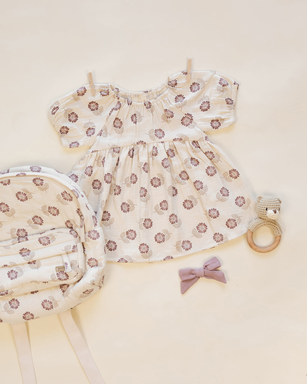 Quincy Mae Bella Dress Fall Floral in NATURAL