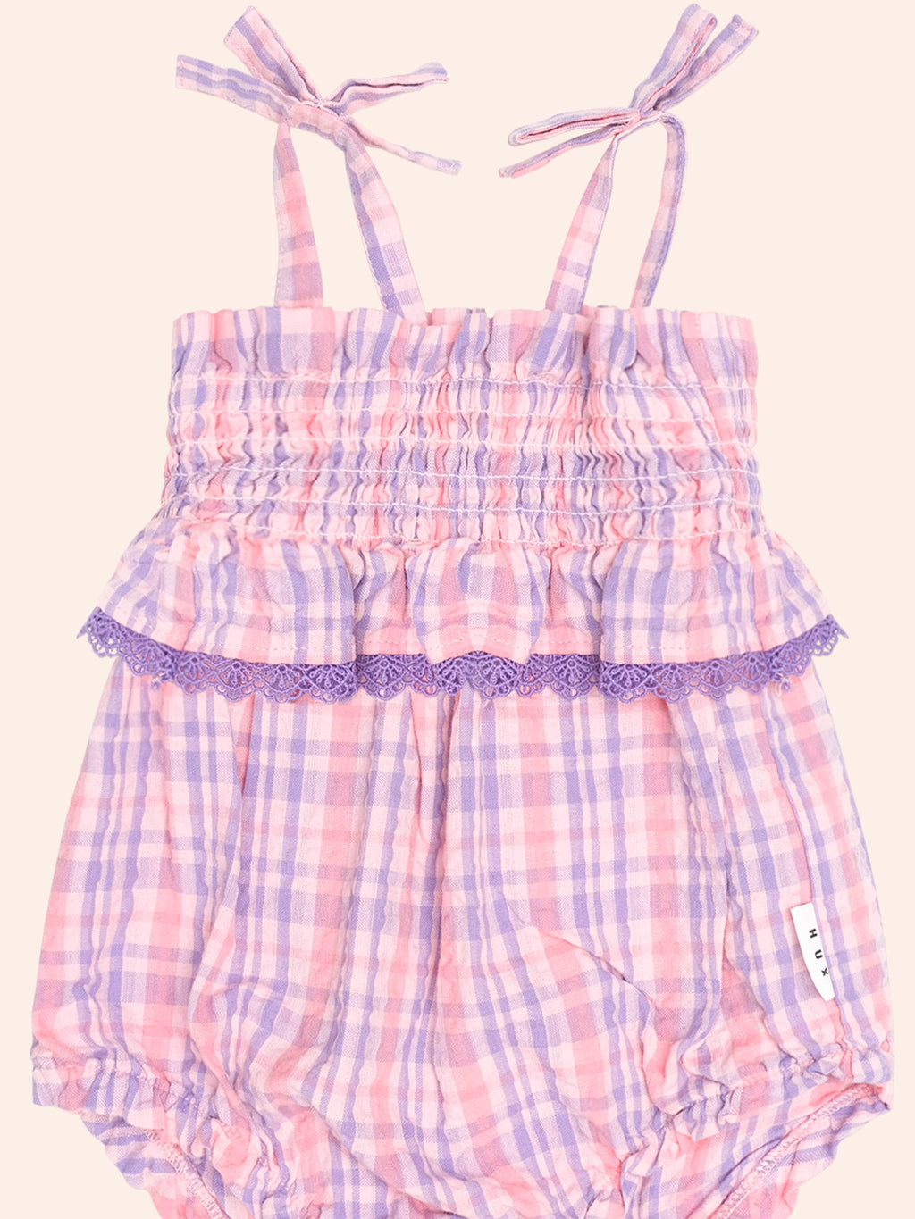 HUXBABY Tropical Check Tie Romper in MULTI