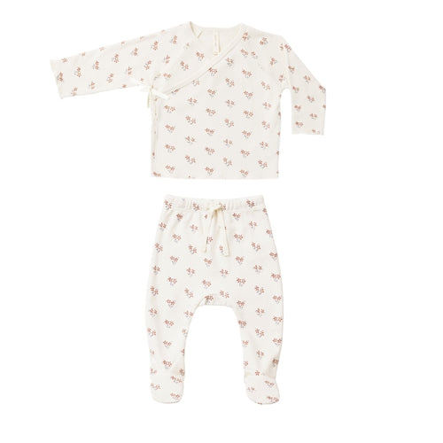 Quincy Mae - Wrap Top + Footed Pant Set - Summer Flower (QM24)