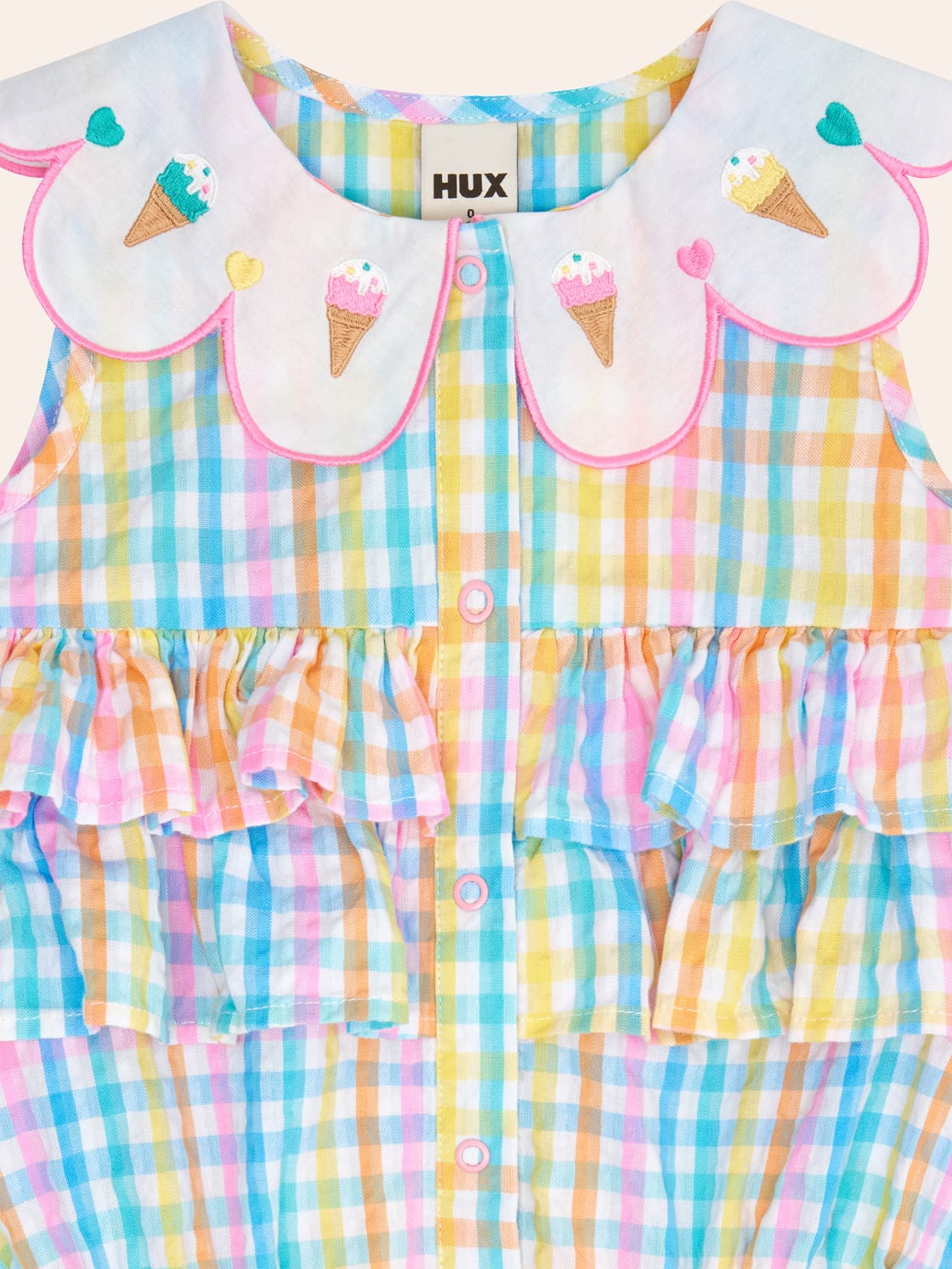 HUXBABY Ice Cream Rainbow Check Collar Romper in Single
