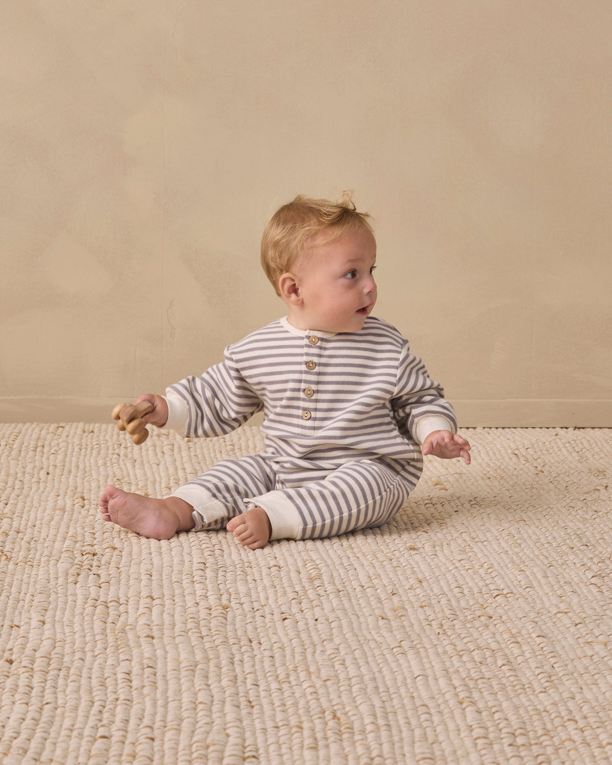 Quincy Mae Relaxed Jumpsuit Slate Stripe in SLATE