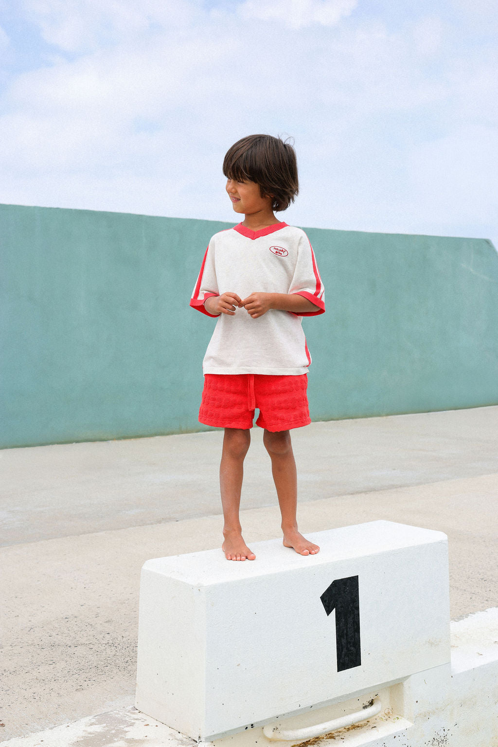 Grown Organic Knitted Contrast Tee - Fiesta & Coconut in Single