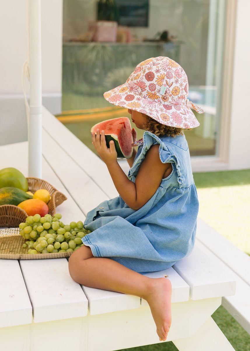 Acorn Kids Retro Blooms Wide Brim Sunhat in Cream, Pink and Amber