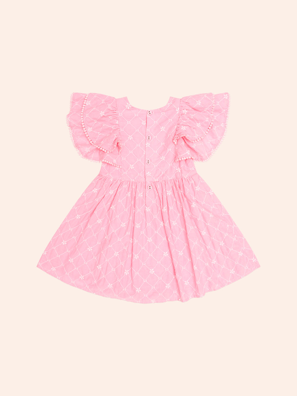 HUXBABY FLORAL BRODERIE DRESS in PEONY