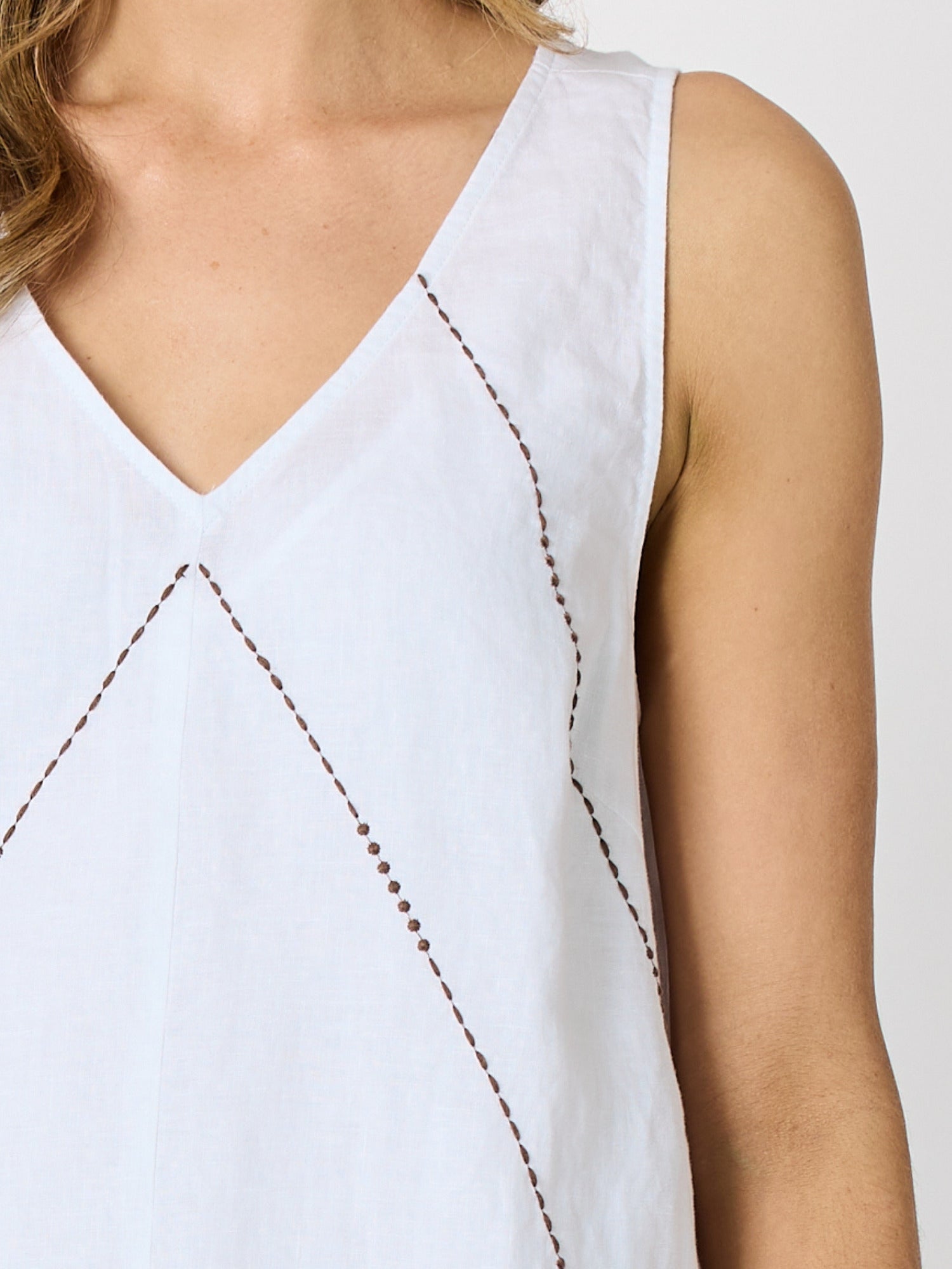 Hammock & Vine Haven Chevron Stitch Linen Dress - White Mocha in White Mocha