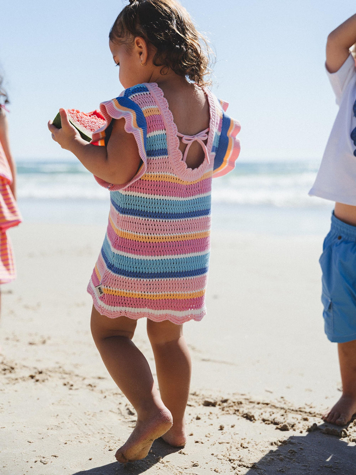 HUXBABY Beach Club Stripe Crochet Tie Dress in Single