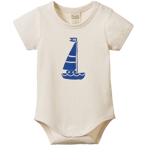 Nature Baby - Stretch Jersey SS Bodysuit - Sail Boat Print (NBSS25)