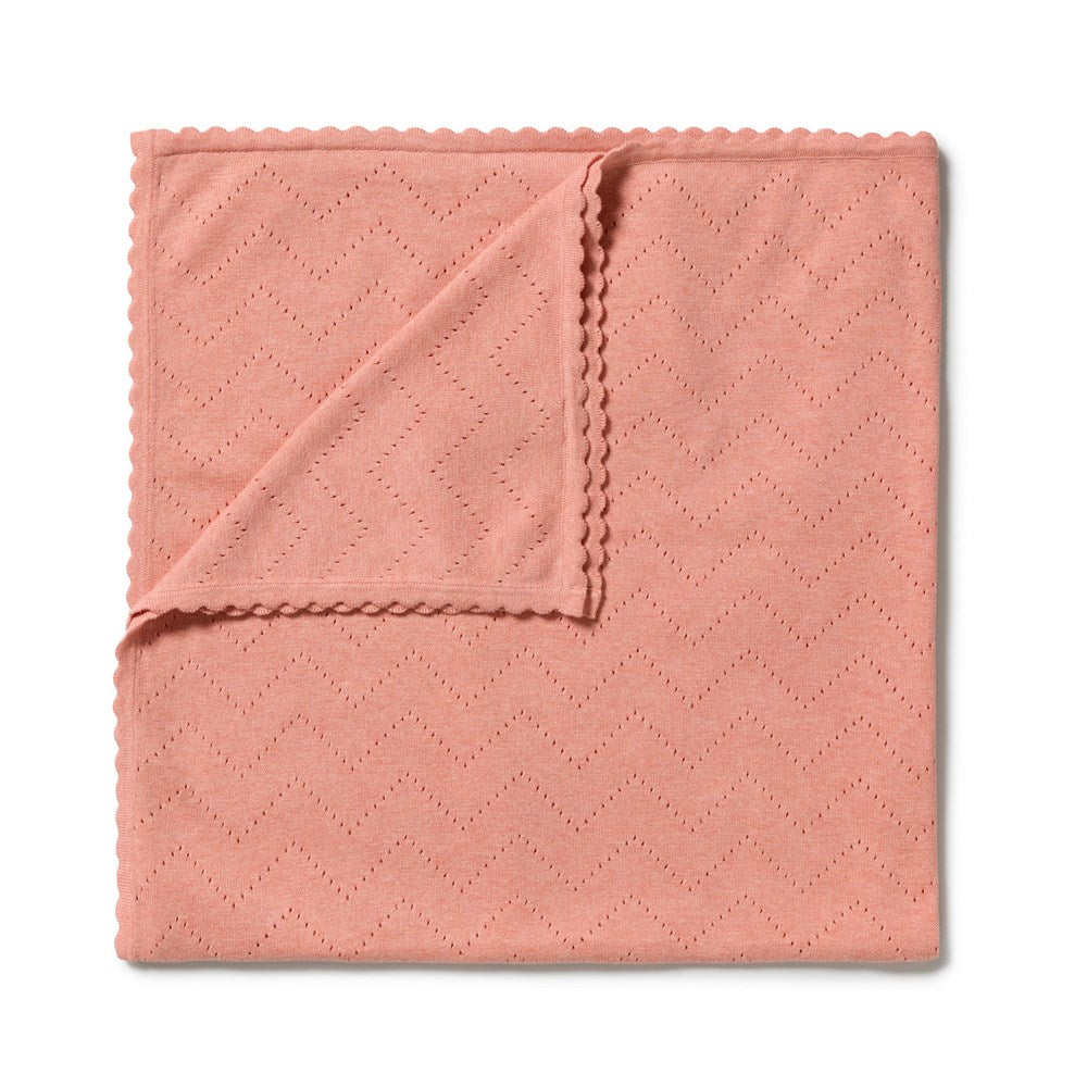 Wilson and Frenchy Petal Pink Organic Knitted Pointelle Blanket in Petal Pink