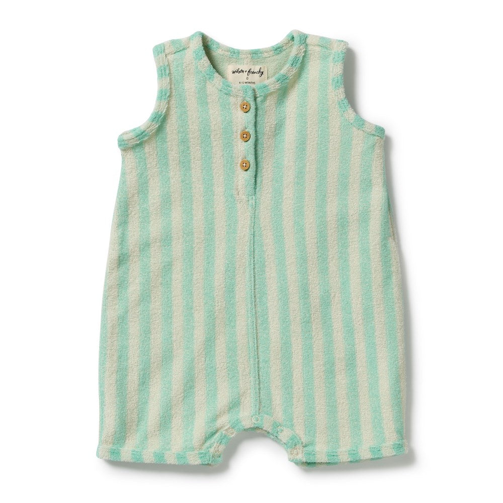 Wilson and Frenchy Seafoam Stripe Organic Terry Growsuit in Seafoam Stripe