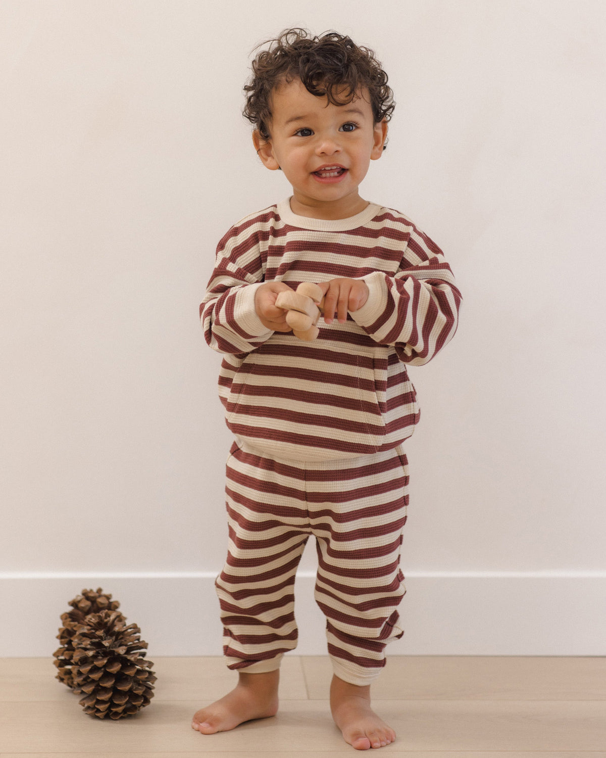 Quincy Mae Waffle Slouch Set Black Cherry Stripe in BLACK-CHERRY