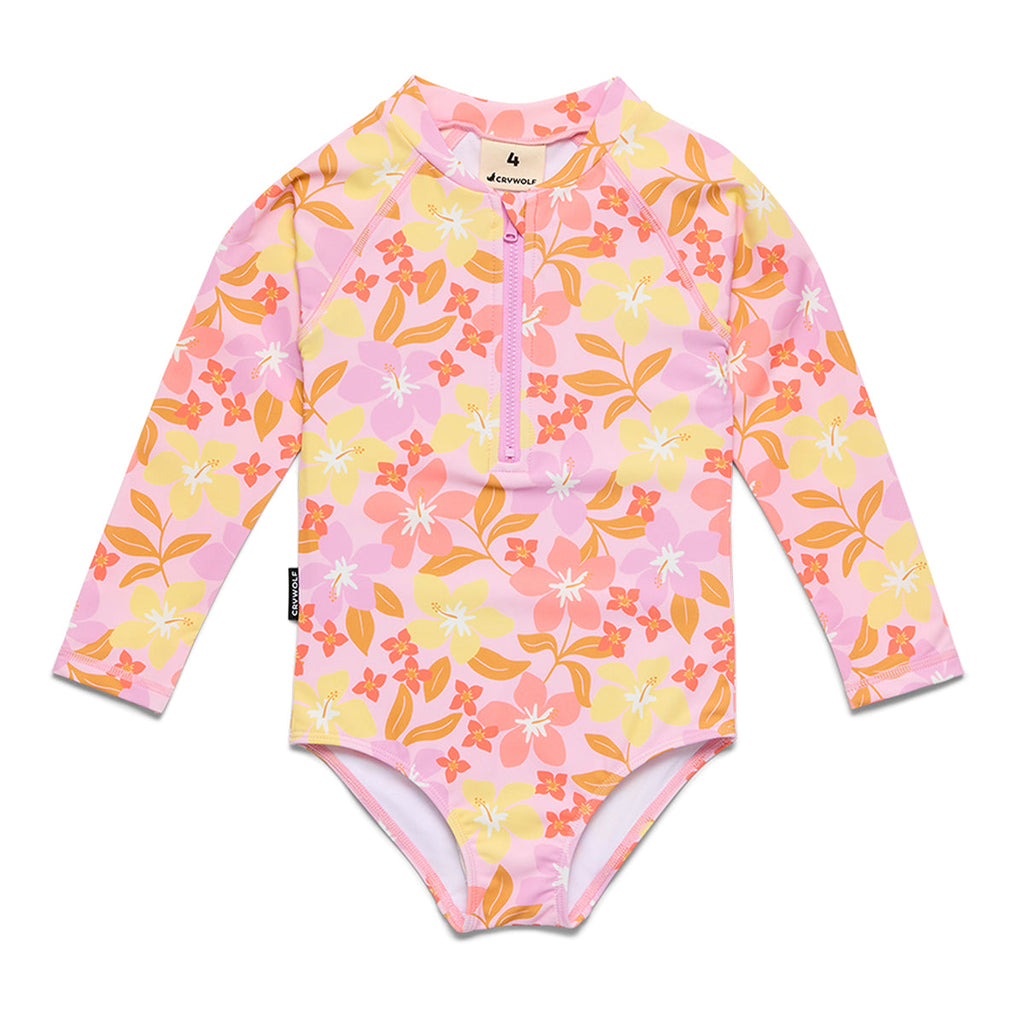 Crywolf LONG SLEEVE SWIMSUIT Hibiscus Daze in Single