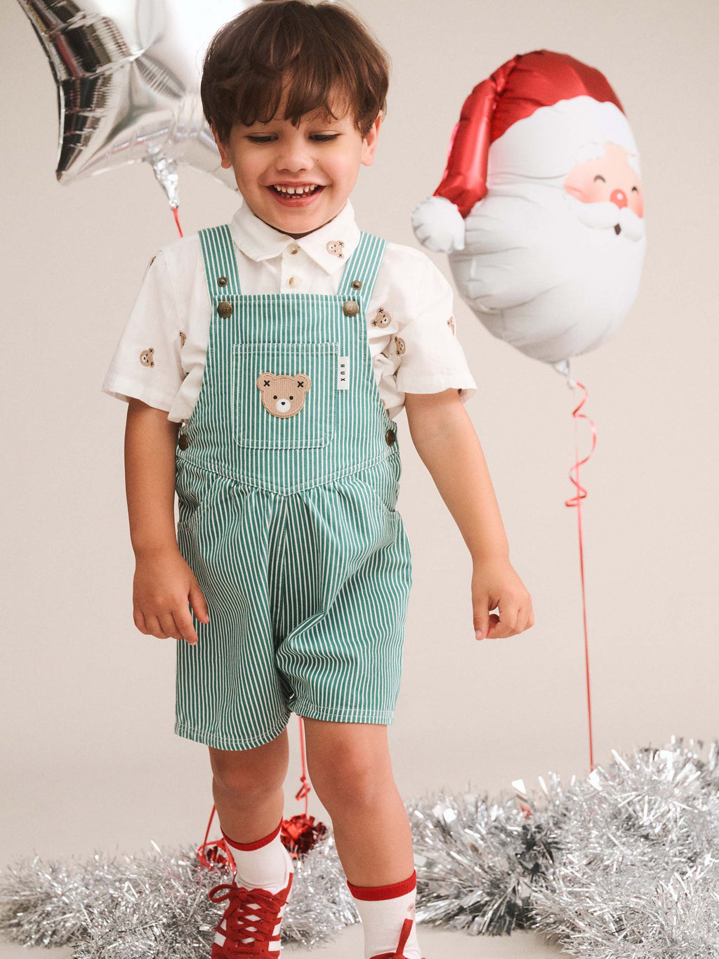 HUXBABY MISTLETOE STRIPE SHORTALL in MISTLETOE