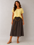La Sofia VLSK009 (25G407) - PALMA LINEN SKIRT - CHOCOLATE in Chocolate