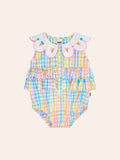 HUXBABY Ice Cream Rainbow Check Collar Romper in Single