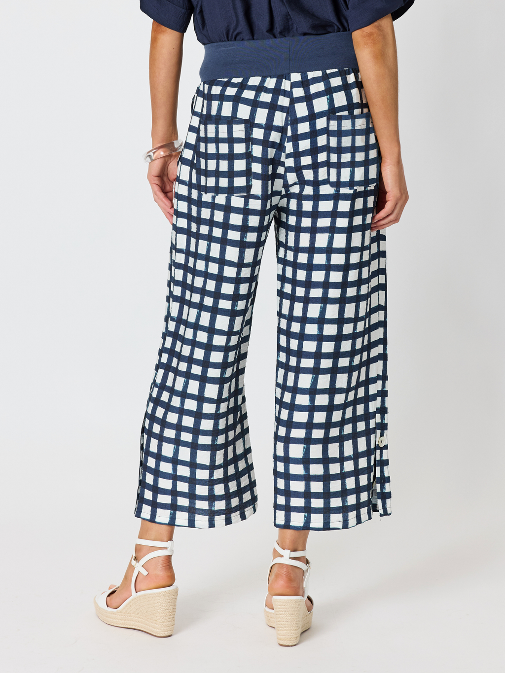 Clarity Monaco Grid Print Wide Leg Pant - Navy/White in Navy/White
