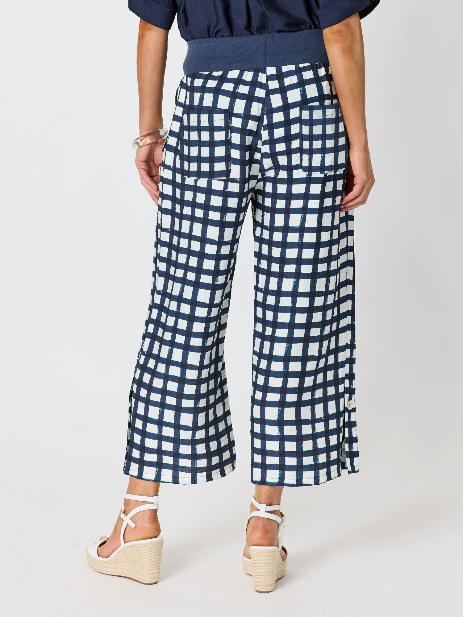 Clarity Monaco Grid Print Wide Leg Pant - Navy/White in Navy/White