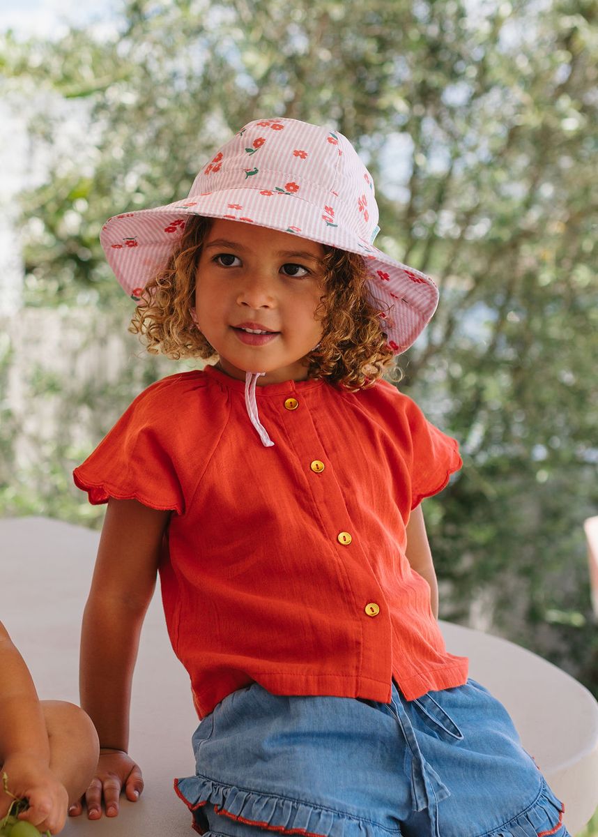 Acorn Kids Striped Posy Wide Brim Sunhat in Pink, White and Red