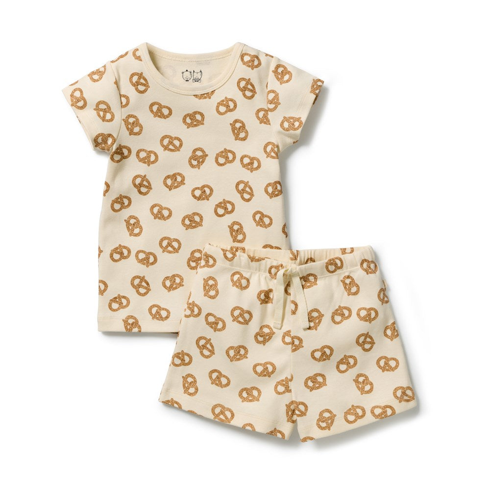 Wilson and Frenchy Pretzel Hugs Organic Rib Short Sleeved Pyjamas in Pretzel Hugs