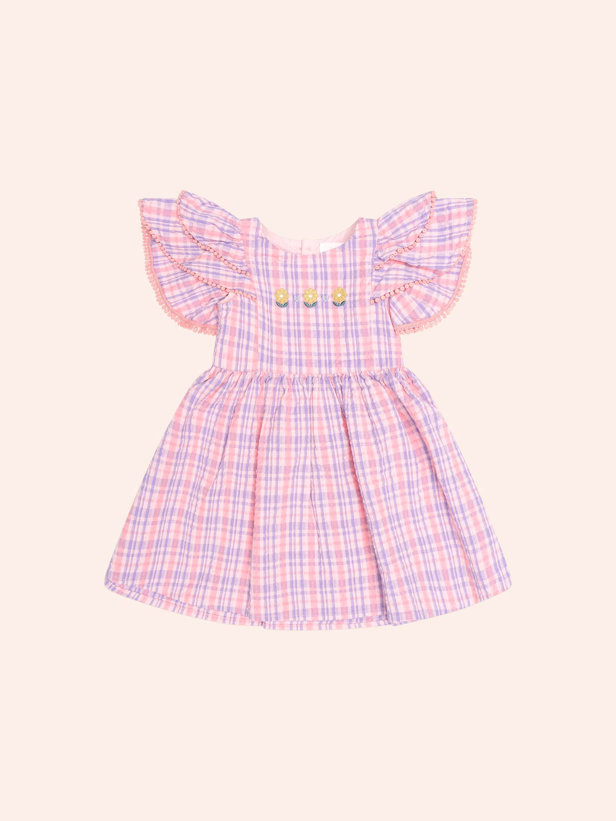 HUXBABY Floral Emb Tropical Check Dress in MULTI