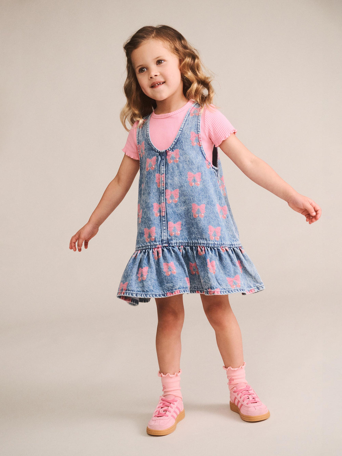 HUXBABY DREAMY DENIM CHERRY PINAFORE in MULTI DENIM