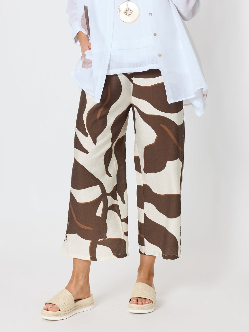 Clarity Bay Leaf Wide Leg Pant  - Mocha Multi in Mocha Multi