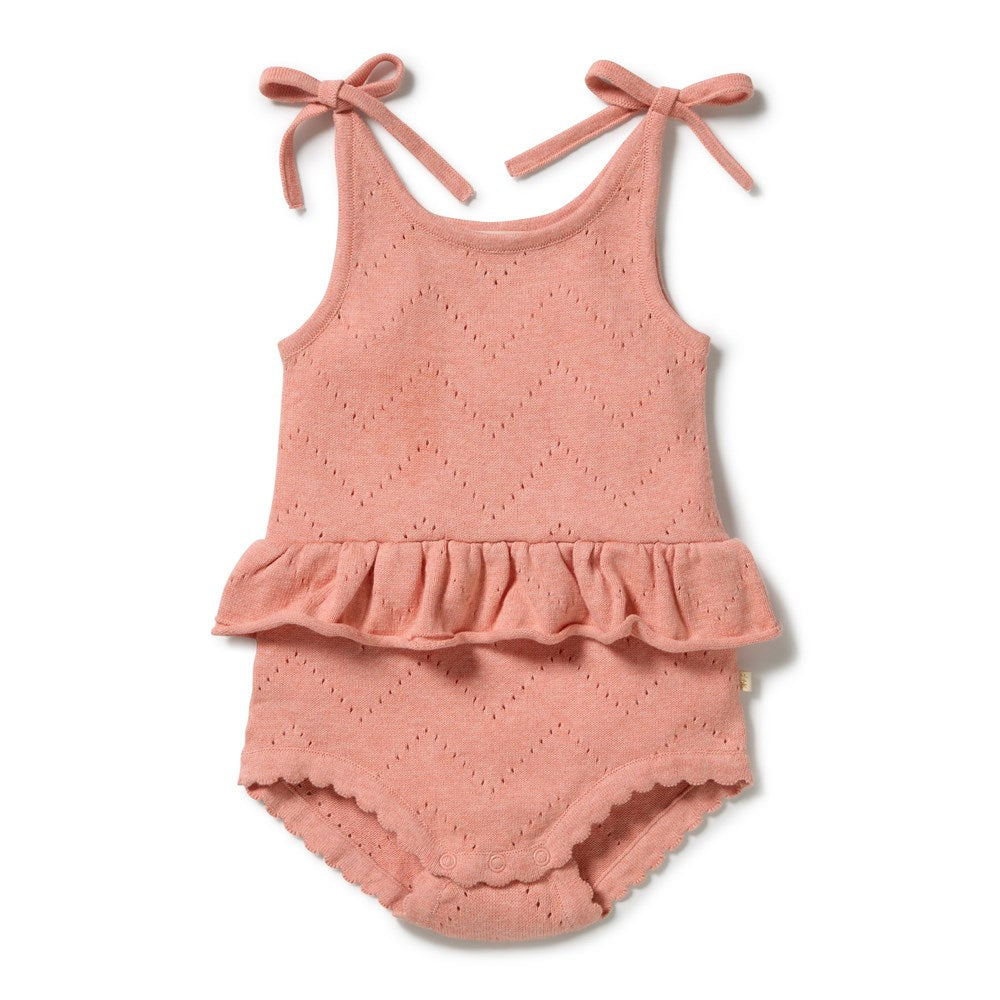 Wilson and Frenchy Petal Pink Organic Knitted Pointelle Playsuit in Petal Pink