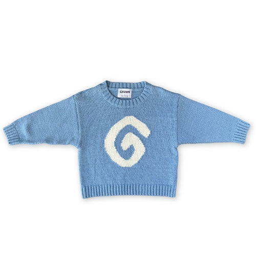 Grown - Organic Swirl Intarsia Knit Pull Over - Duck Egg