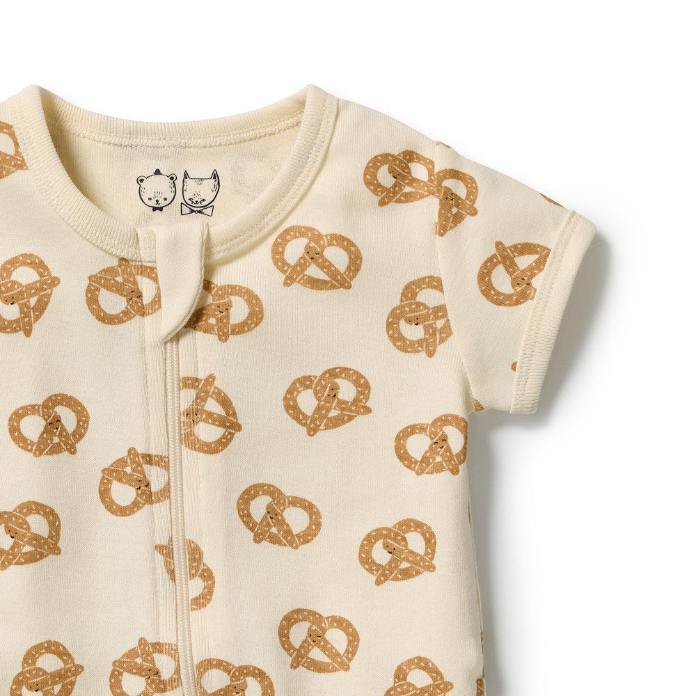 Wilson and Frenchy Pretzel Hugs Organic Rib Boyleg Zipsuit in Pretzel Hugs