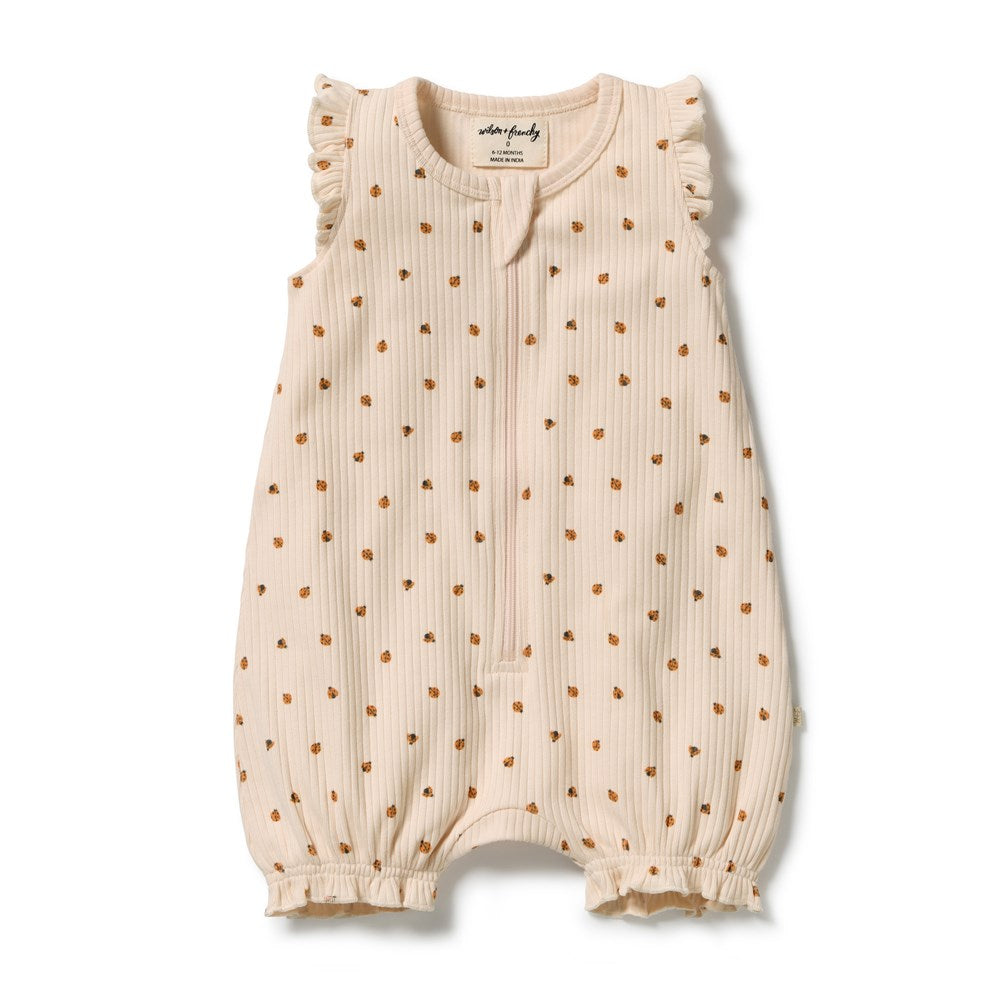 Wilson and Frenchy Little Lady Bugs Organic Ruffle Zipsuit in Little Lady Bugs