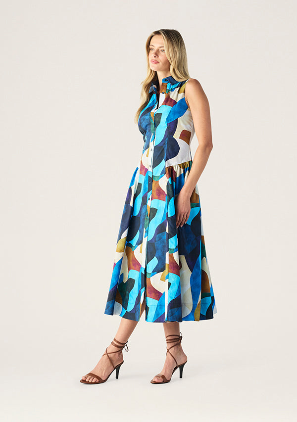 Mos The Label Celestia Print Sleevless Midi Dress in Celestia Print