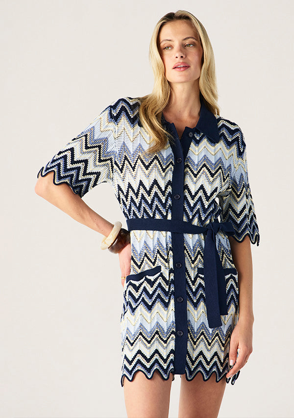 Mos The Label Pulse Knit Mini Shirt Dress in Classic Navy