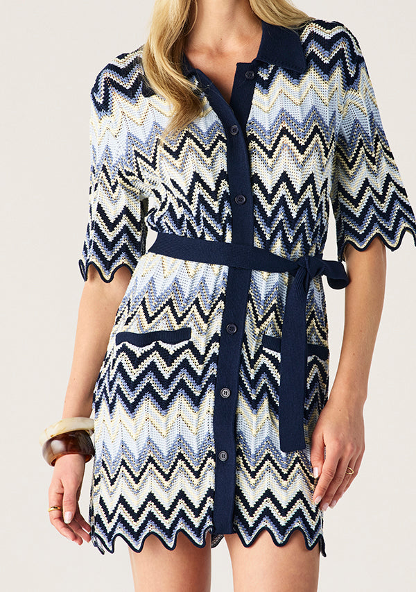 Mos The Label Pulse Knit Mini Shirt Dress in Classic Navy