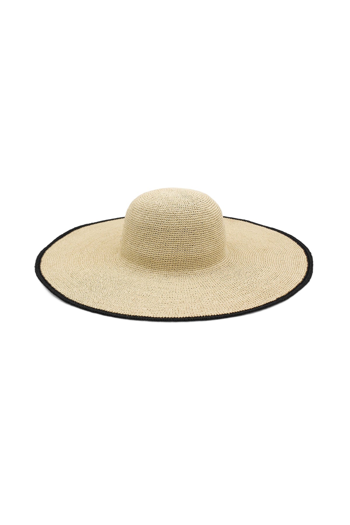 Morgan & Taylor Raegan Crochet Straw Sun Hat in Natural Beige and Black Stripe in Beige