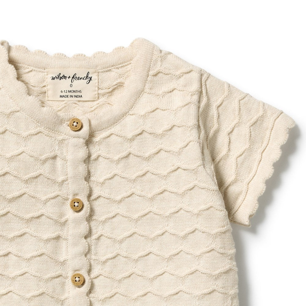 Wilson and Frenchy Milk Cloud Organic Knitted Chevron Growsuit in Milk Cloud