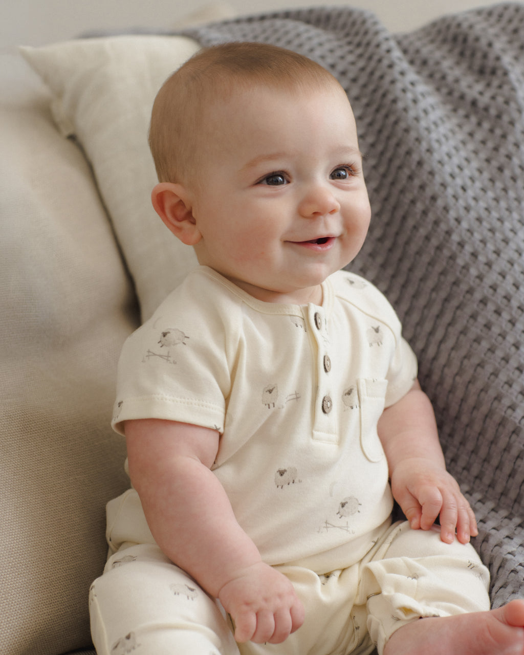 Quincy Mae Short Sleeve Jumpsuit Sheep in IVORY