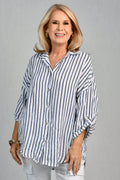 La Sofia VLST650 (26C662) -  SERENA BUTTON LINEN SHIRT - NAVY STRIPE in Navy Stripe