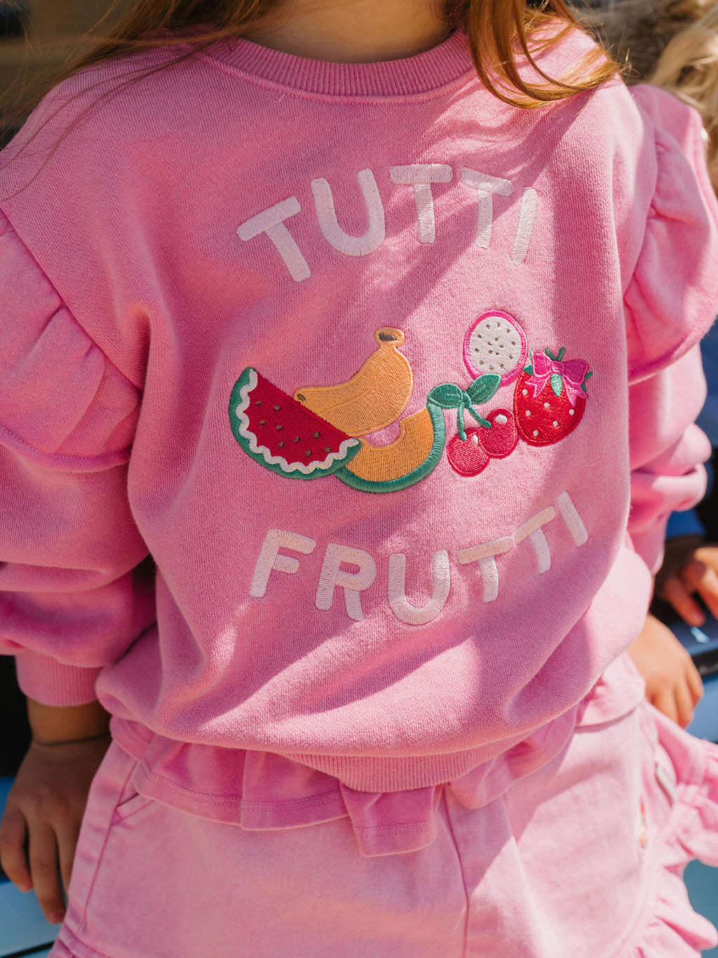 HUXBABY Tutti Frutti Frill Drop Shoulder Sweat in Single
