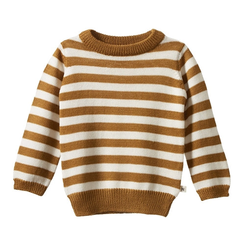 Nature Baby - Merino Knit Pullover - Toffee Bold Stripe (NBW25)