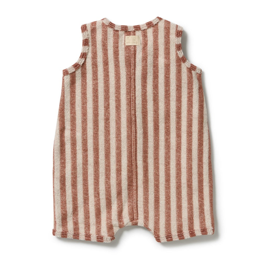 Wilson and Frenchy Cherry Cola Stripe Organic Terry Growsuit in Cherry Cola Stripe