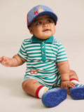 HUXBABY Green Stripe Vacay Hux Romper in VINTAGE GREEN/ALMOND MILK