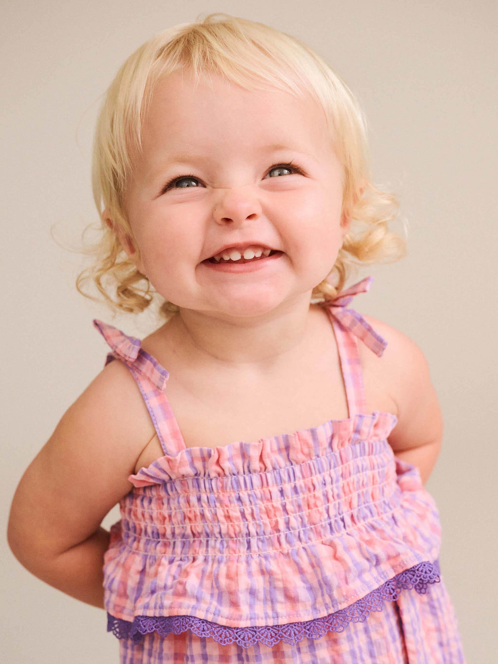 HUXBABY Tropical Check Tie Romper in MULTI