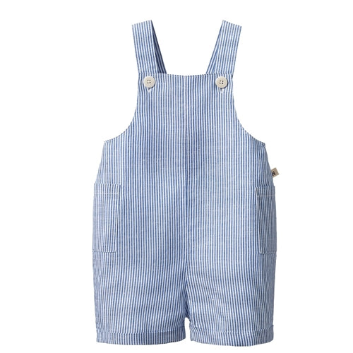 Nature Baby - Tucker Shortie Overalls Linen - Blue Stripe (NBSS25)
