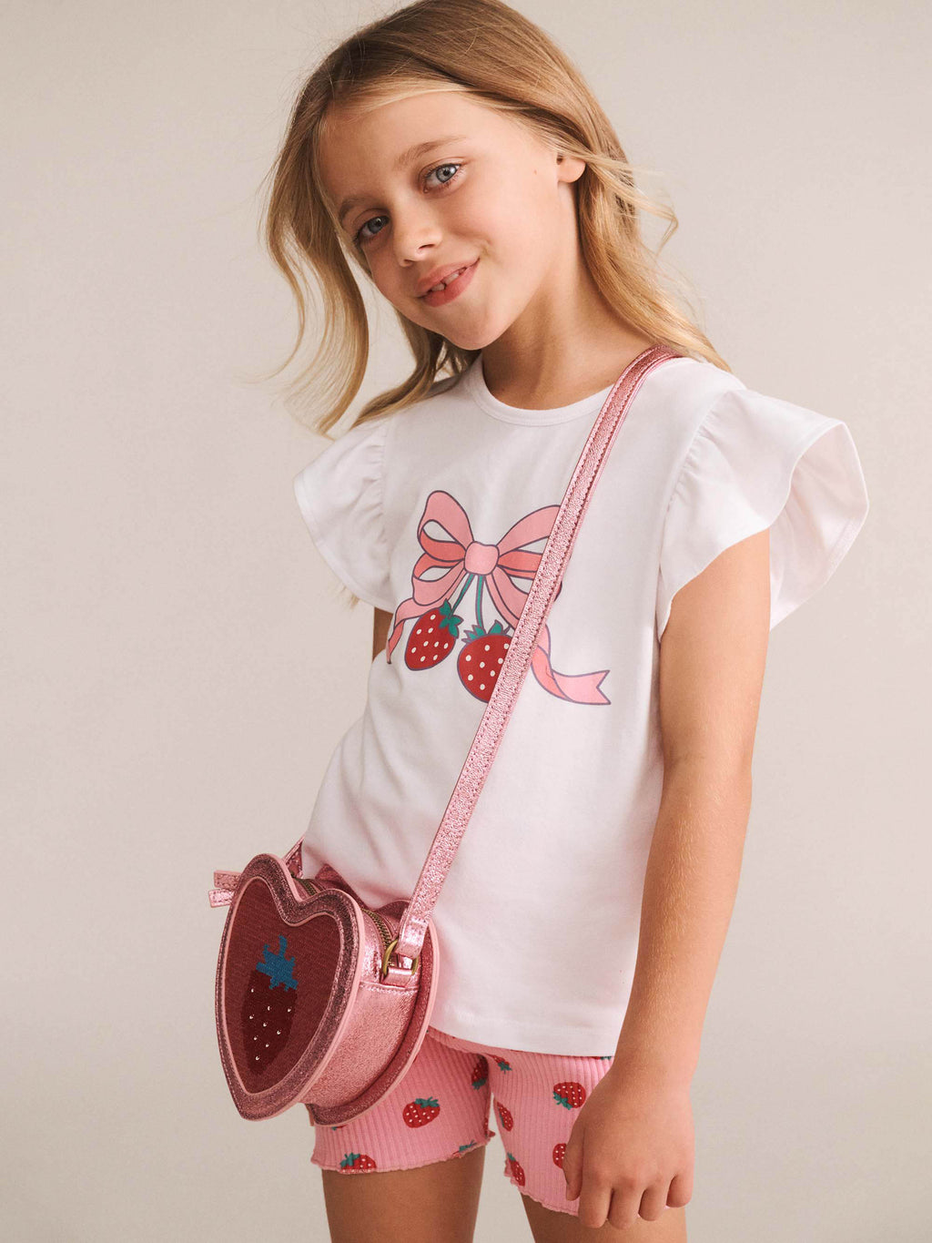 HUXBABY STRAWBERRY PRINT RIB BIKE SHORT in STRAWBERRY PRINT