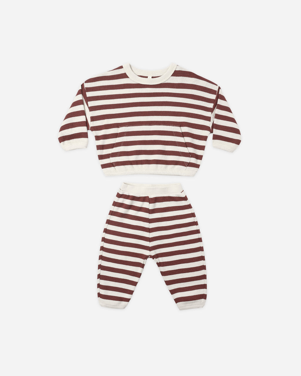 Quincy Mae Waffle Slouch Set Black Cherry Stripe in BLACK-CHERRY