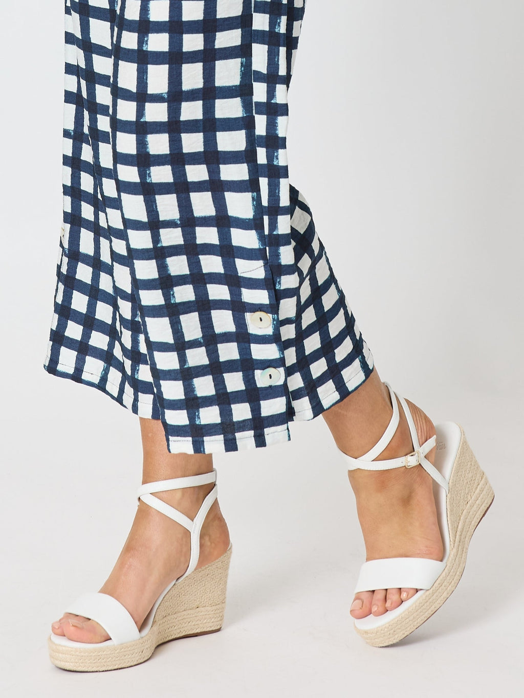 Clarity Monaco Grid Print Wide Leg Pant - Navy/White in Navy/White