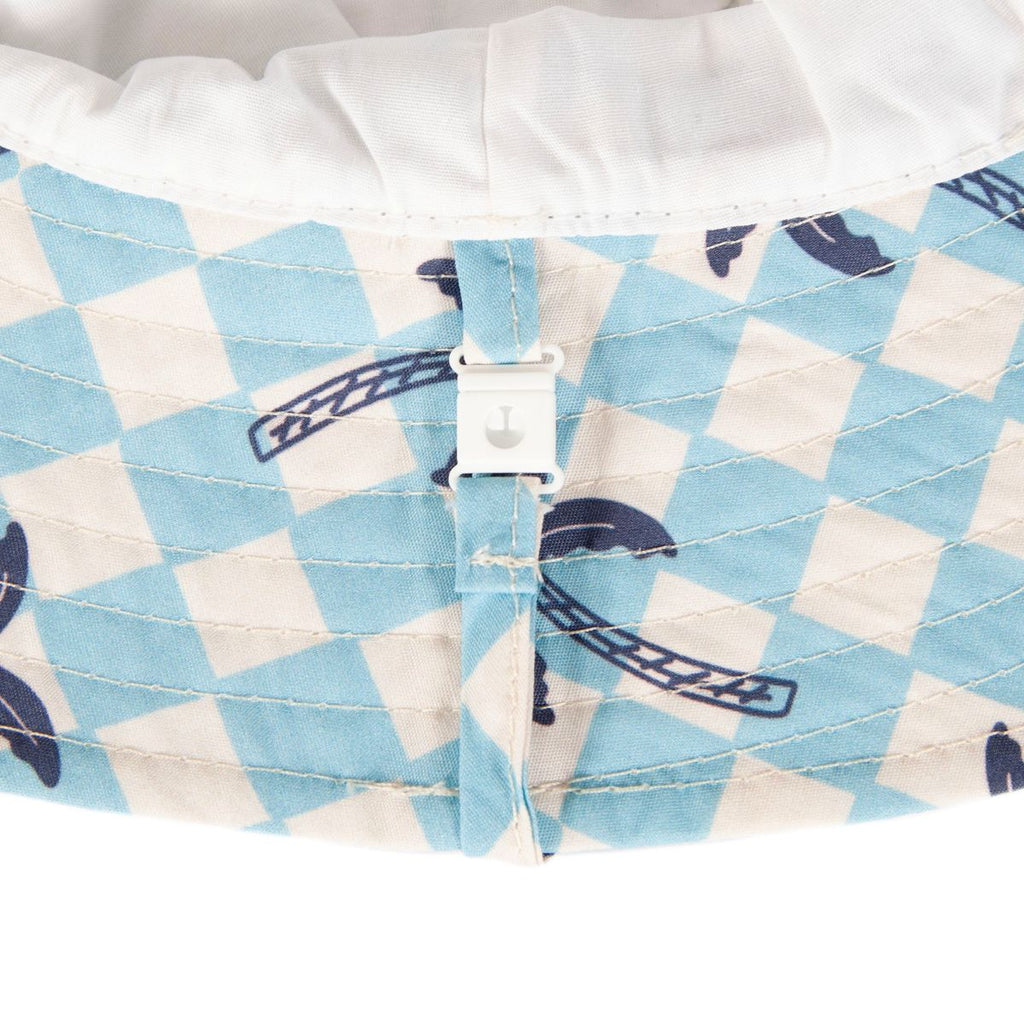 Acorn Kids Blue Checked Palms Wide Brim Bucket Hat in Blue, Cream and Navy